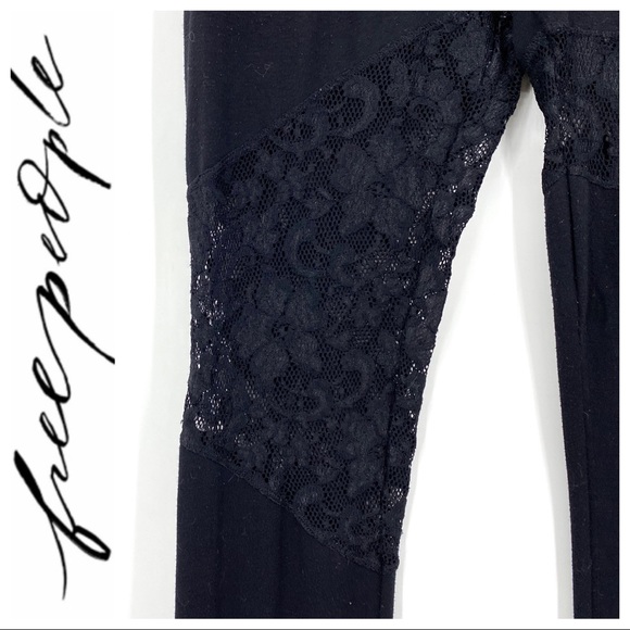 💕SALE💕 Free People Black Lace Insert Leggings - Picture 2 of 9
